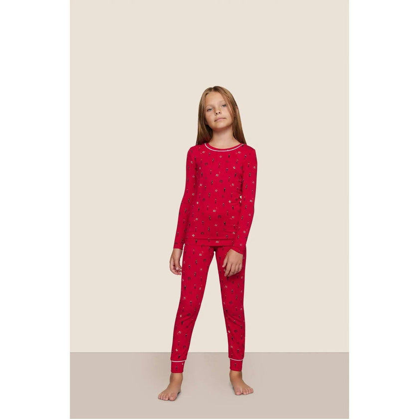 Kids Printed TENCEL Modal Unisex Long PJ Set, Red