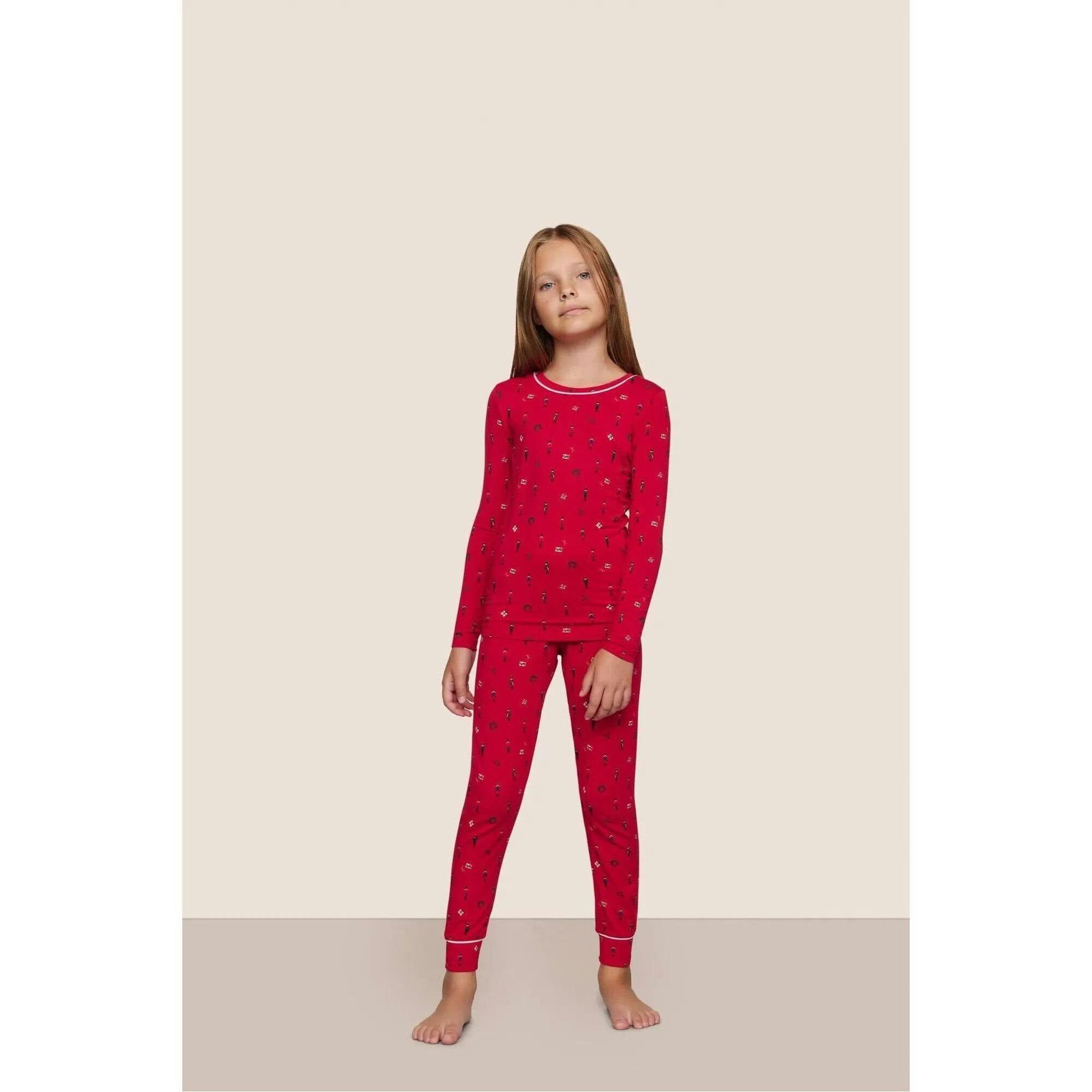 Kids Printed TENCEL Modal Unisex Long PJ Set, Red