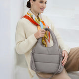 The Astra Puffy Tote with Removable Crossbody Strap in Taupe