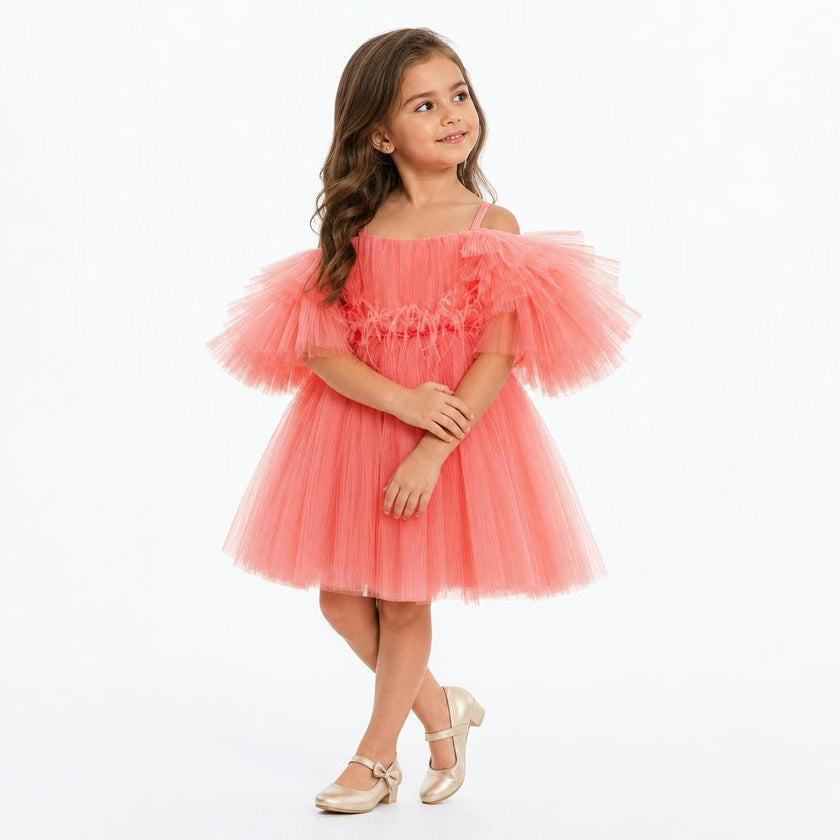 Blush Feather Fairy Tulle Flower Girl Dress