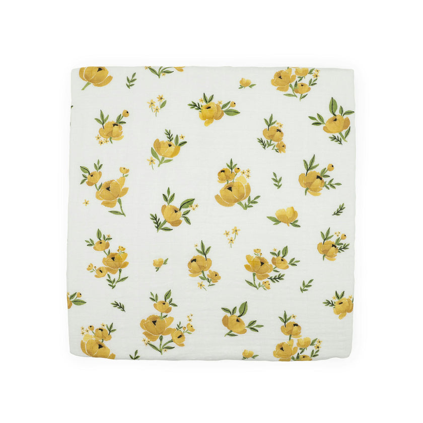 Organic Cotton Muslin Swaddle Blanket 2 Pack - Yellow Roses