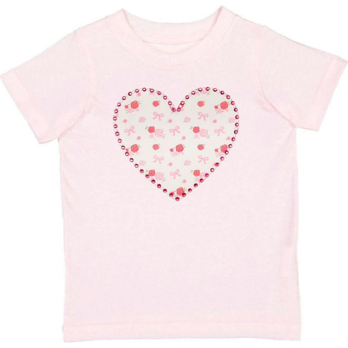 Dainty Rose Pearl Heart Patch Short Sleeve T-Shirt