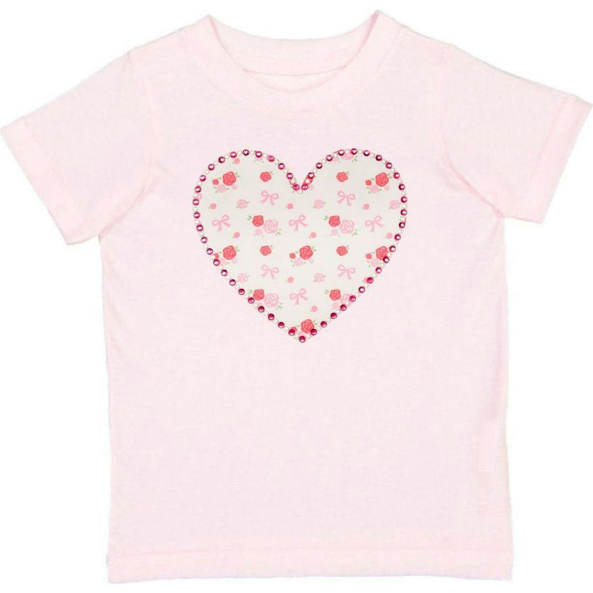 Dainty Rose Pearl Heart Patch Short Sleeve T-Shirt