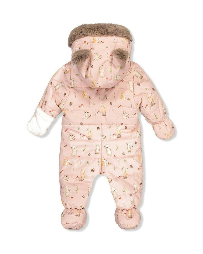 Baby One Piece Snowsuit Adapted For Car Seats Pink Animal Print