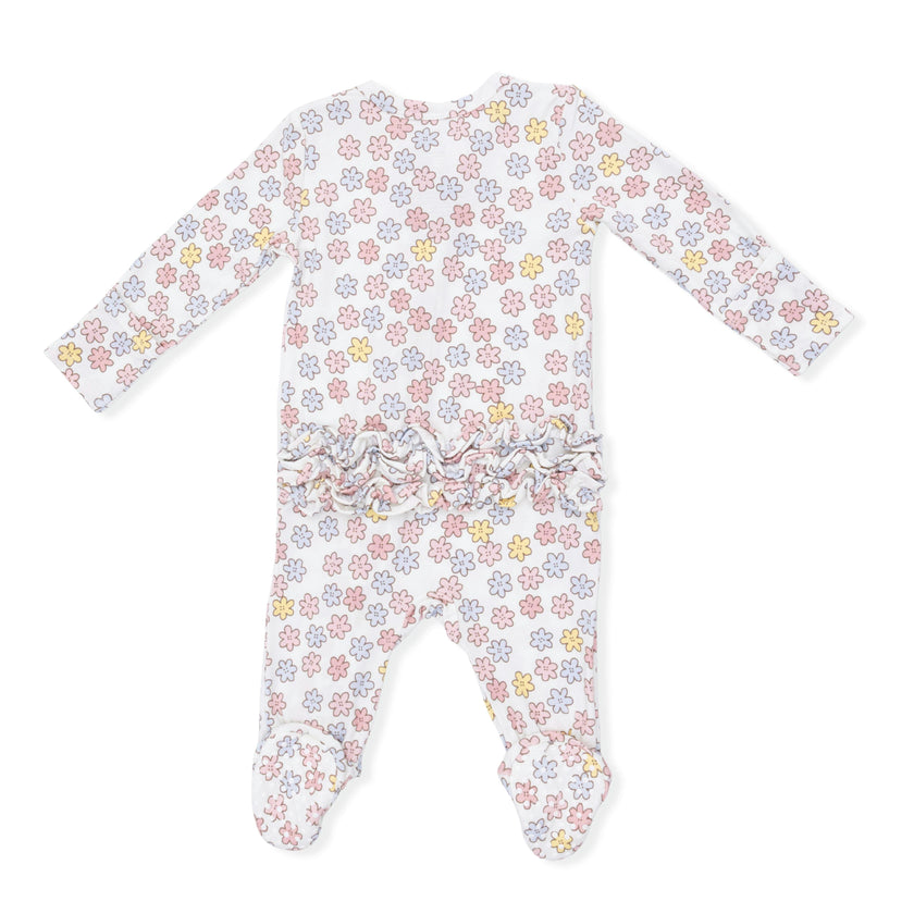 Sarah Floral - 2 Way Ruffle Back Zipper Footie