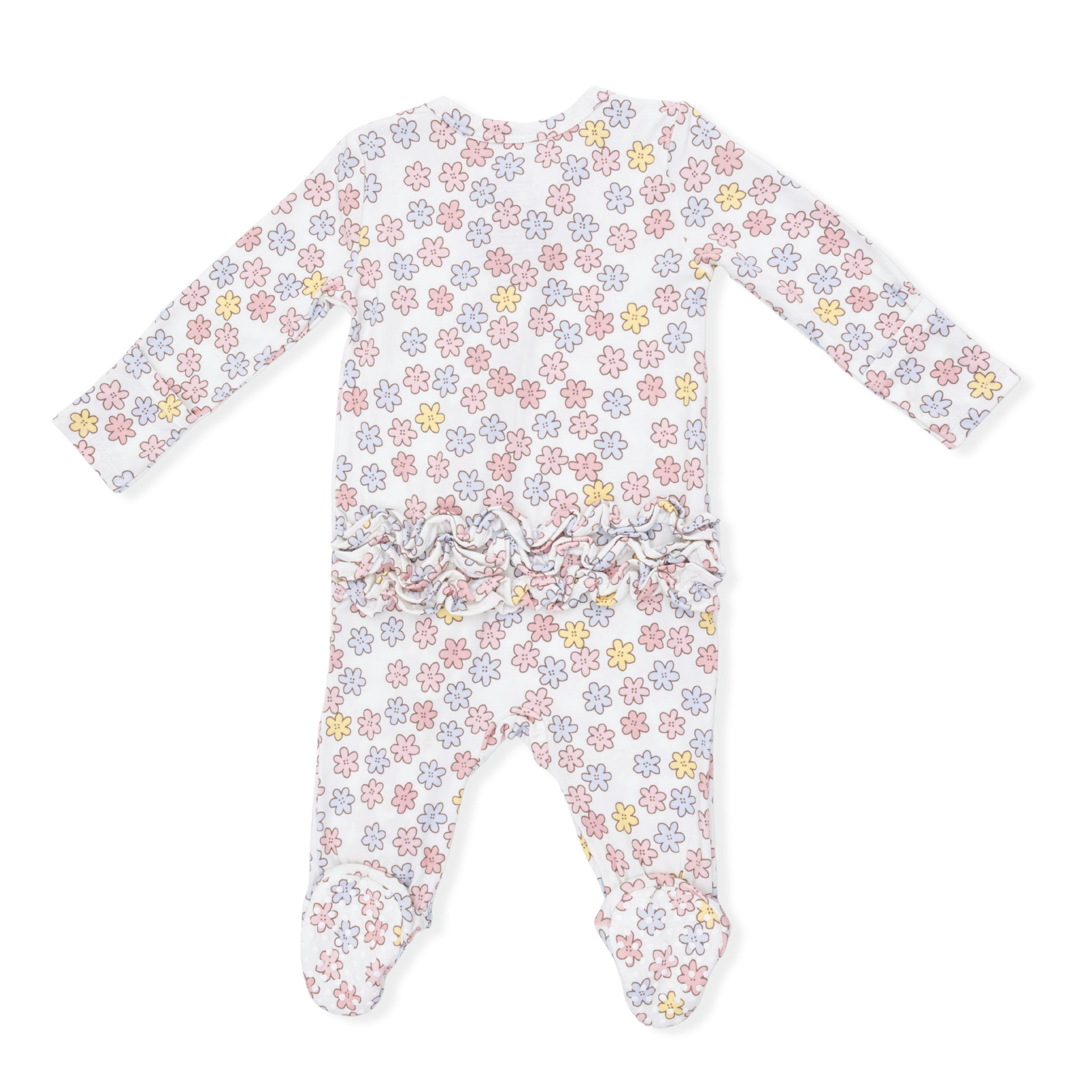 Sarah Floral - 2 Way Ruffle Back Zipper Footie