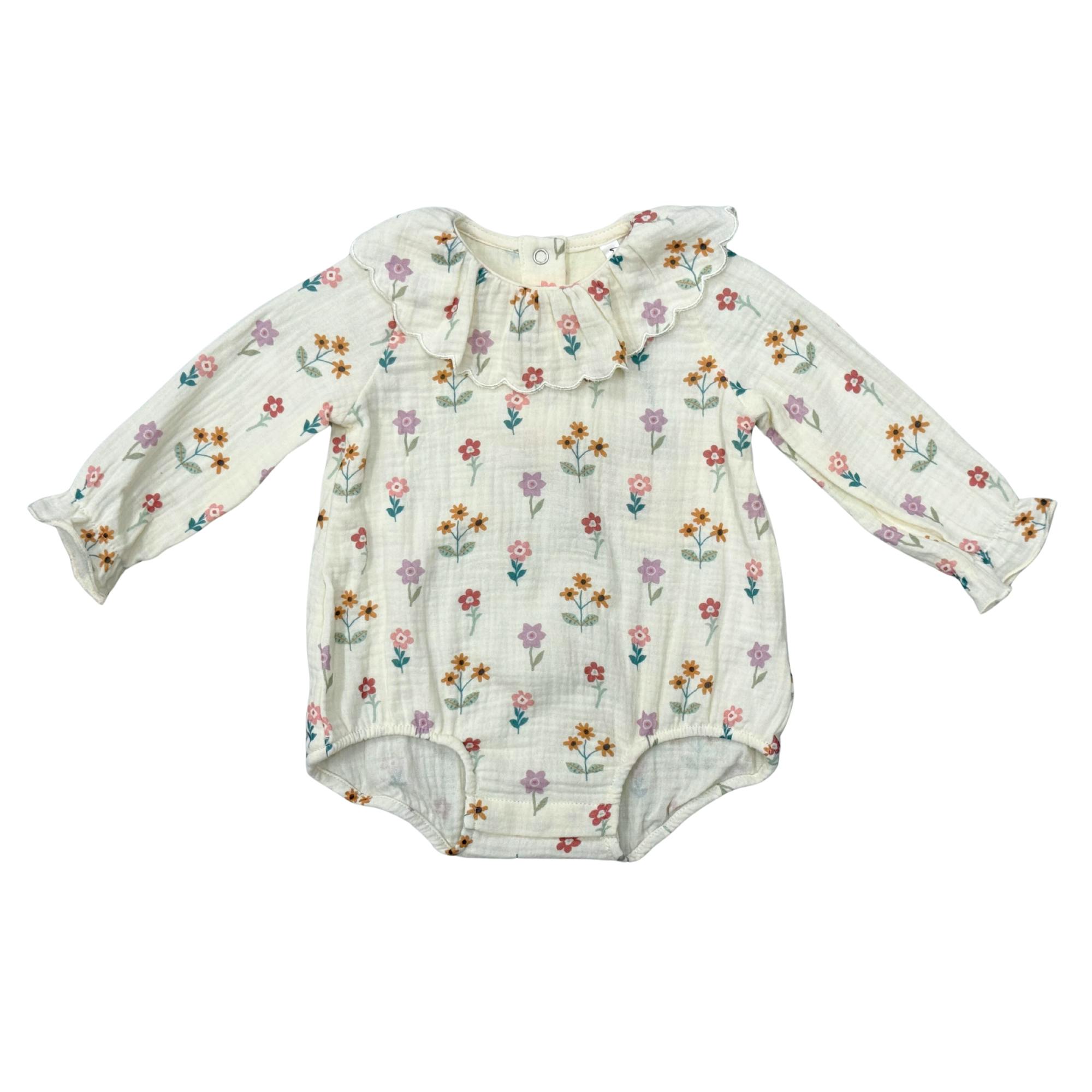 Girls Gauze Frill Neck Bodysuit in Meadow Bloom