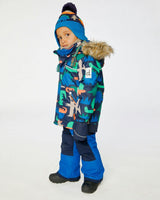 Two Piece Discover Snowsuit Blue Dinosaur Print