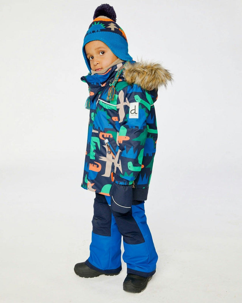 Two Piece Discover Snowsuit Blue Dinosaur Print