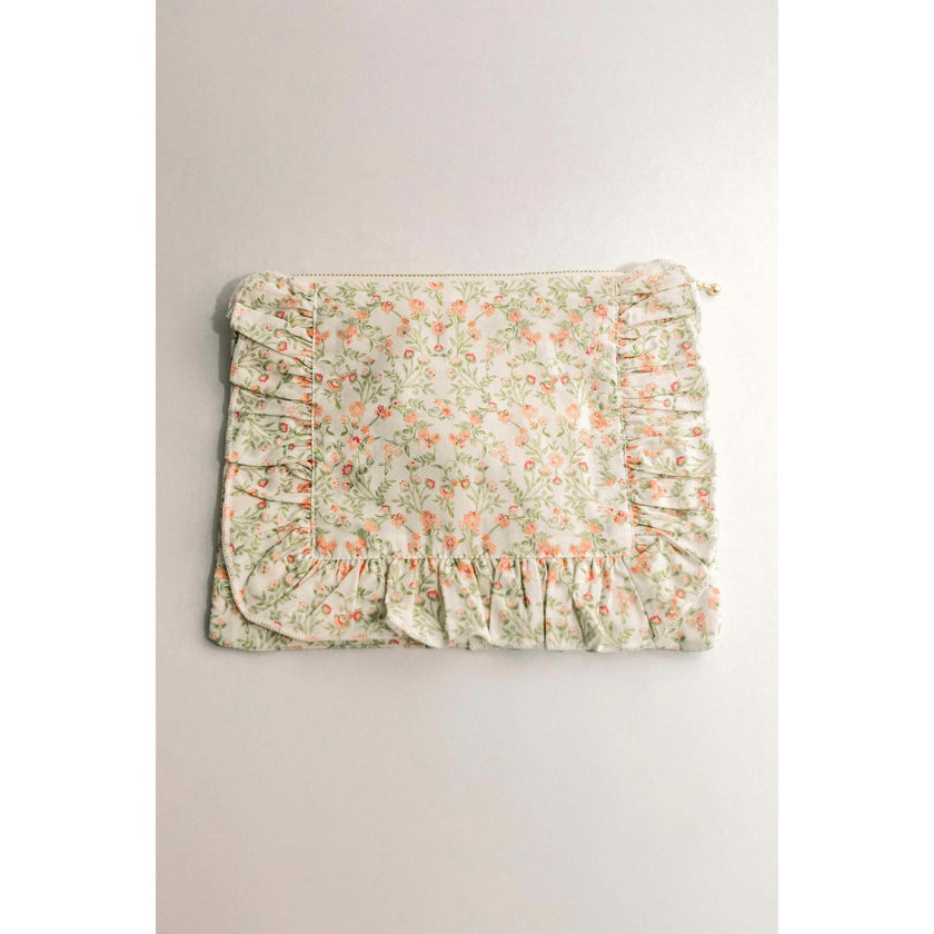 Apricot Meadow Timeless Floral Ruffle Zipper Pouch Lilac Vine Scroll