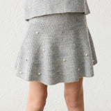 Grey Pearl Embellished Knit Skirt