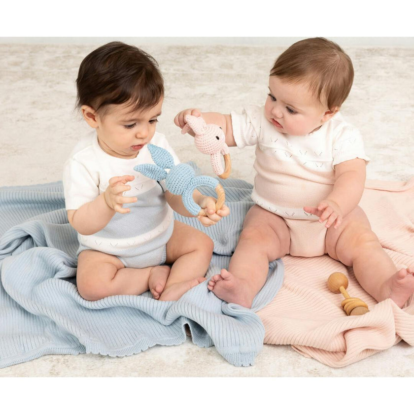 Boys Pointelle Contrast Knit Romper Powder Blue