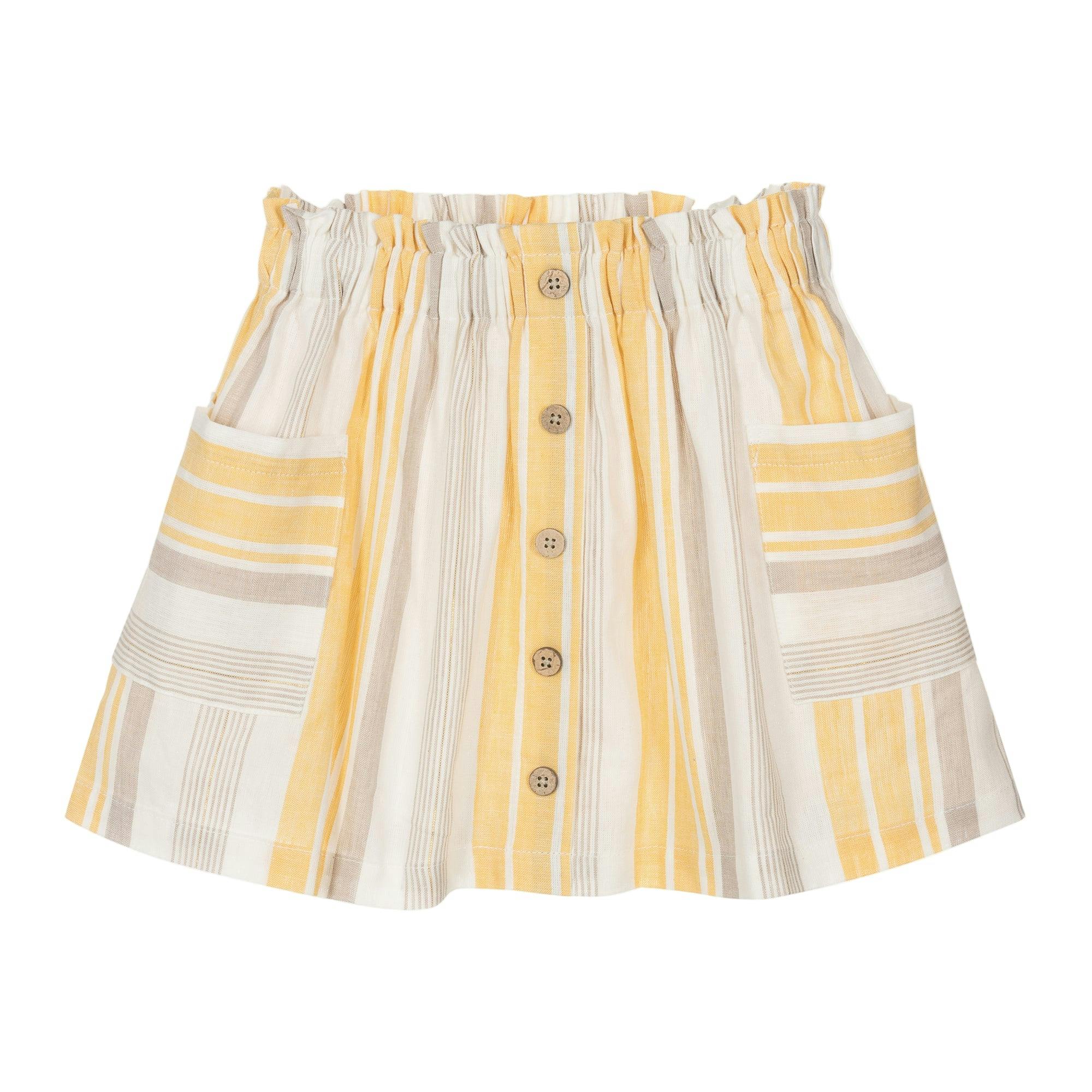 Yellow Striped Pleated Skirt