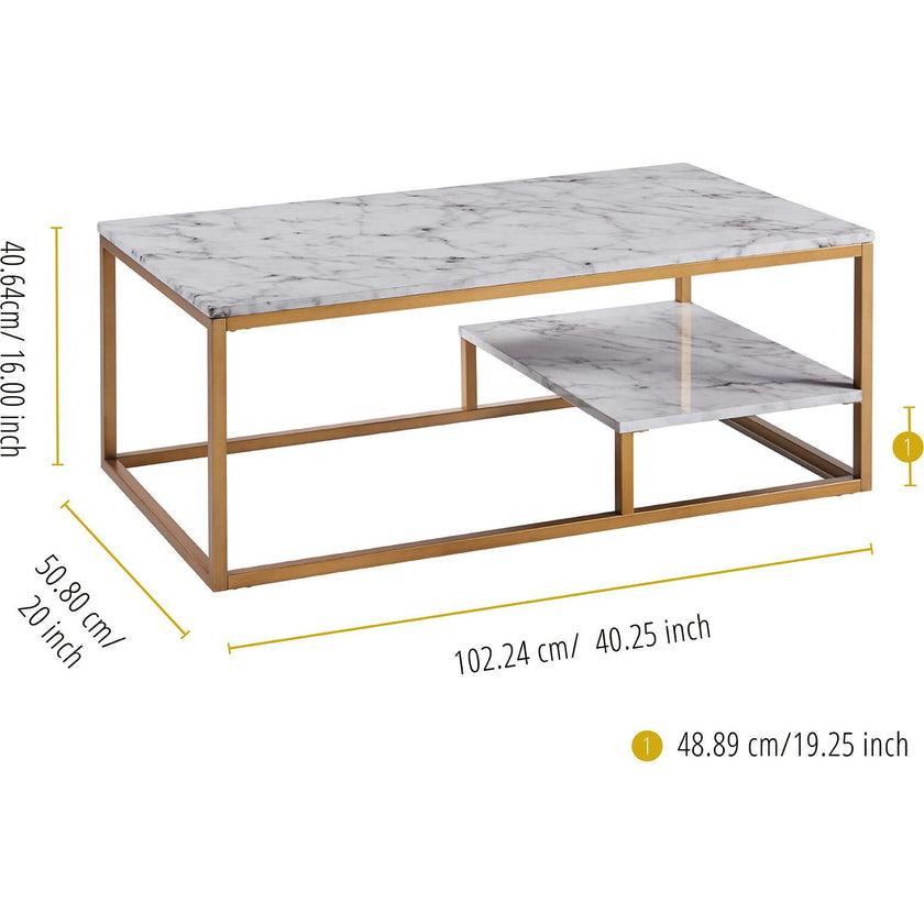Marmo Modern Marble-Look Coffee Table with Shelf