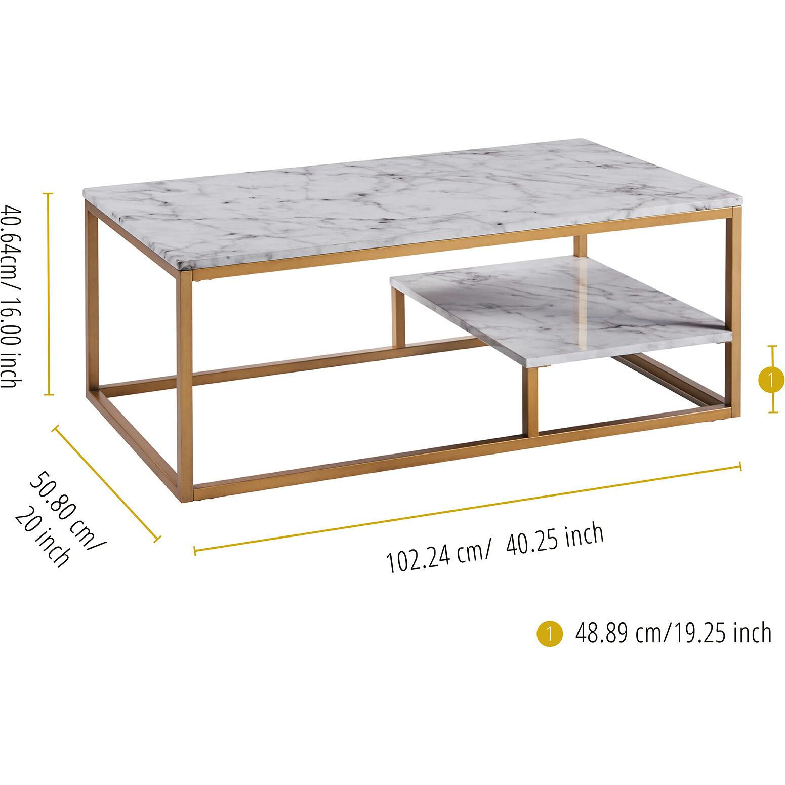 Marmo Modern Marble-Look Coffee Table with Shelf