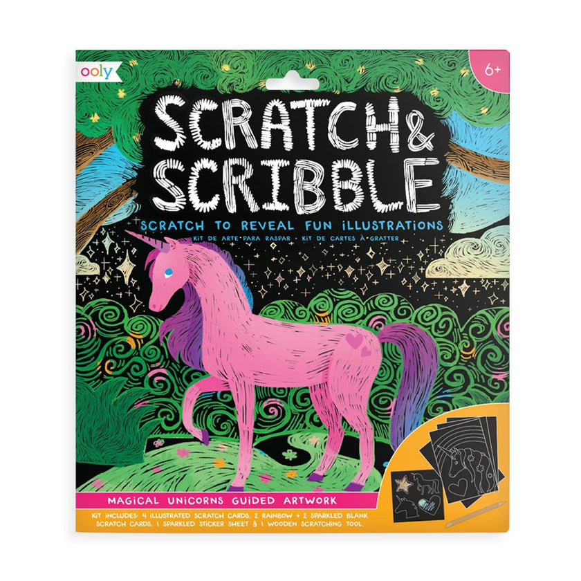 Scratch and Scribble Scratch Art Kit - Magical Unicorn - 8 Cards 1 Sticker Sheet
