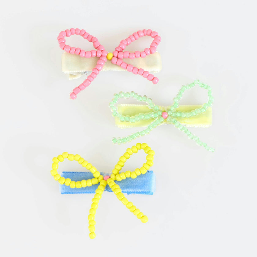 Beaded Bow Hair Clips