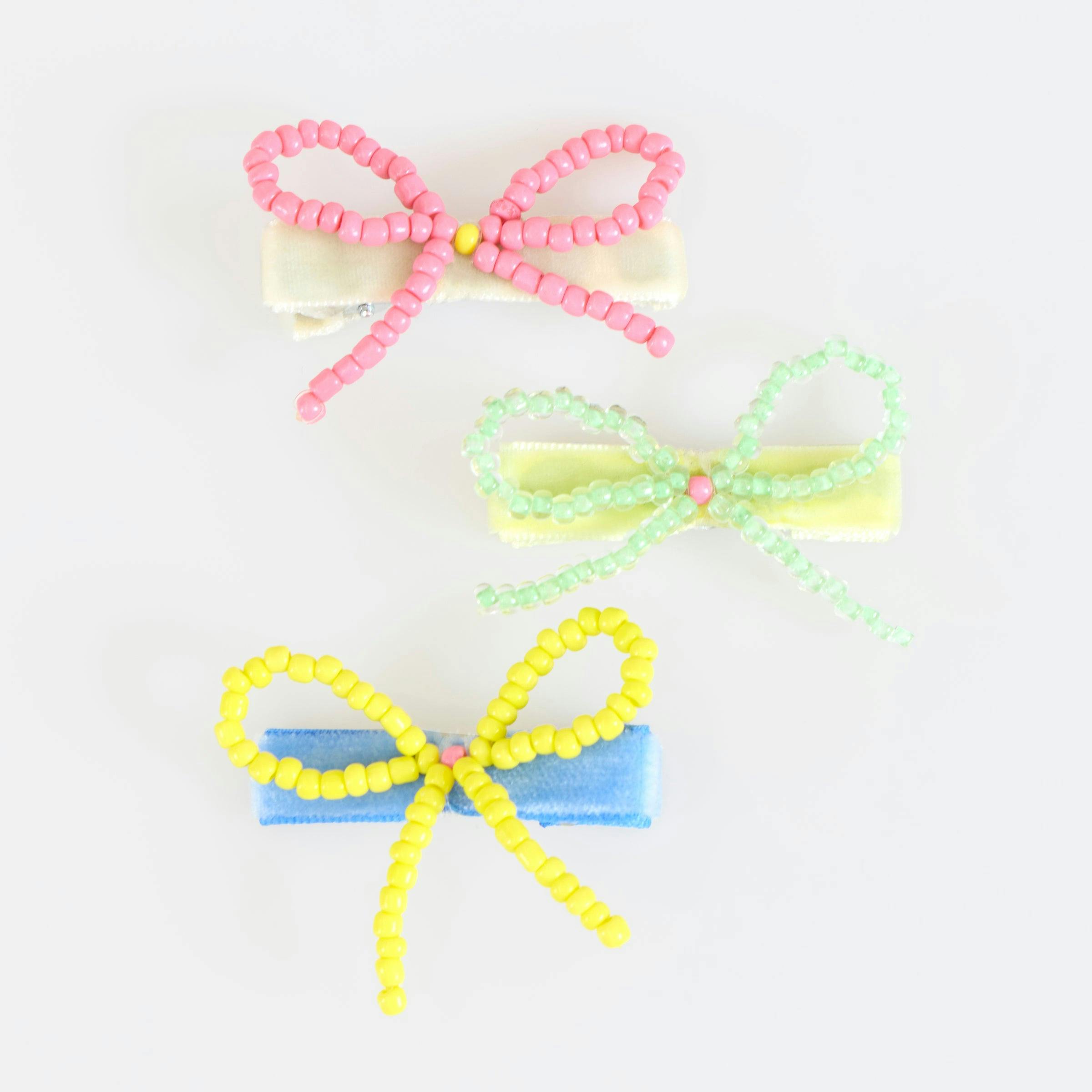 Beaded Bow Hair Clips