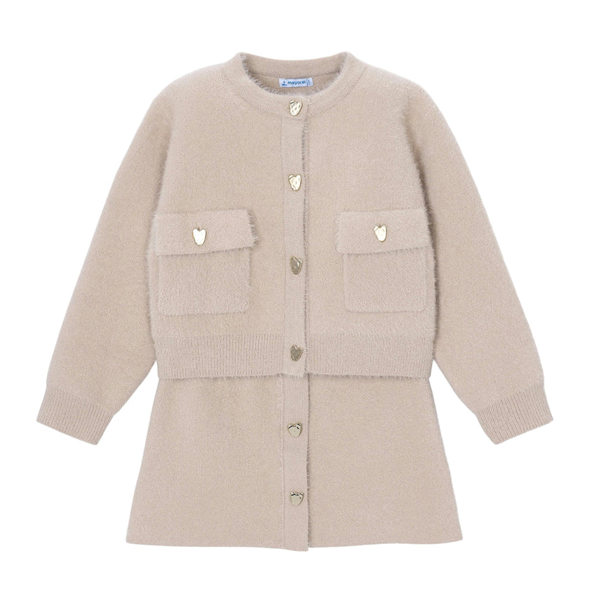 Beige Knit Cardigan & Skirt Set