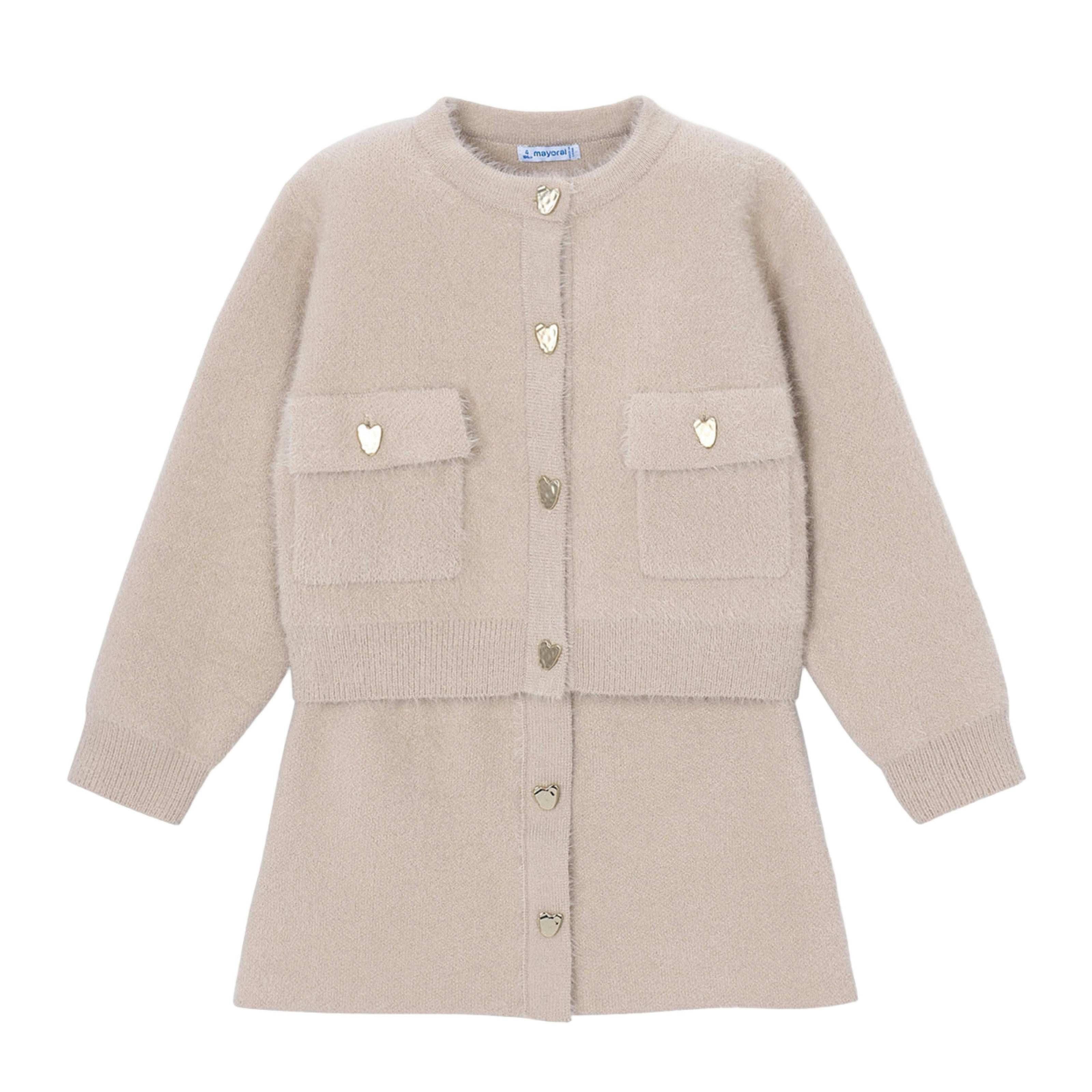 Beige Knit Cardigan & Skirt Set