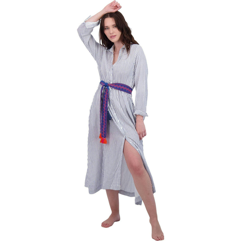 Anais Women's Button Front Shirtdress Marine Stripe, Blue