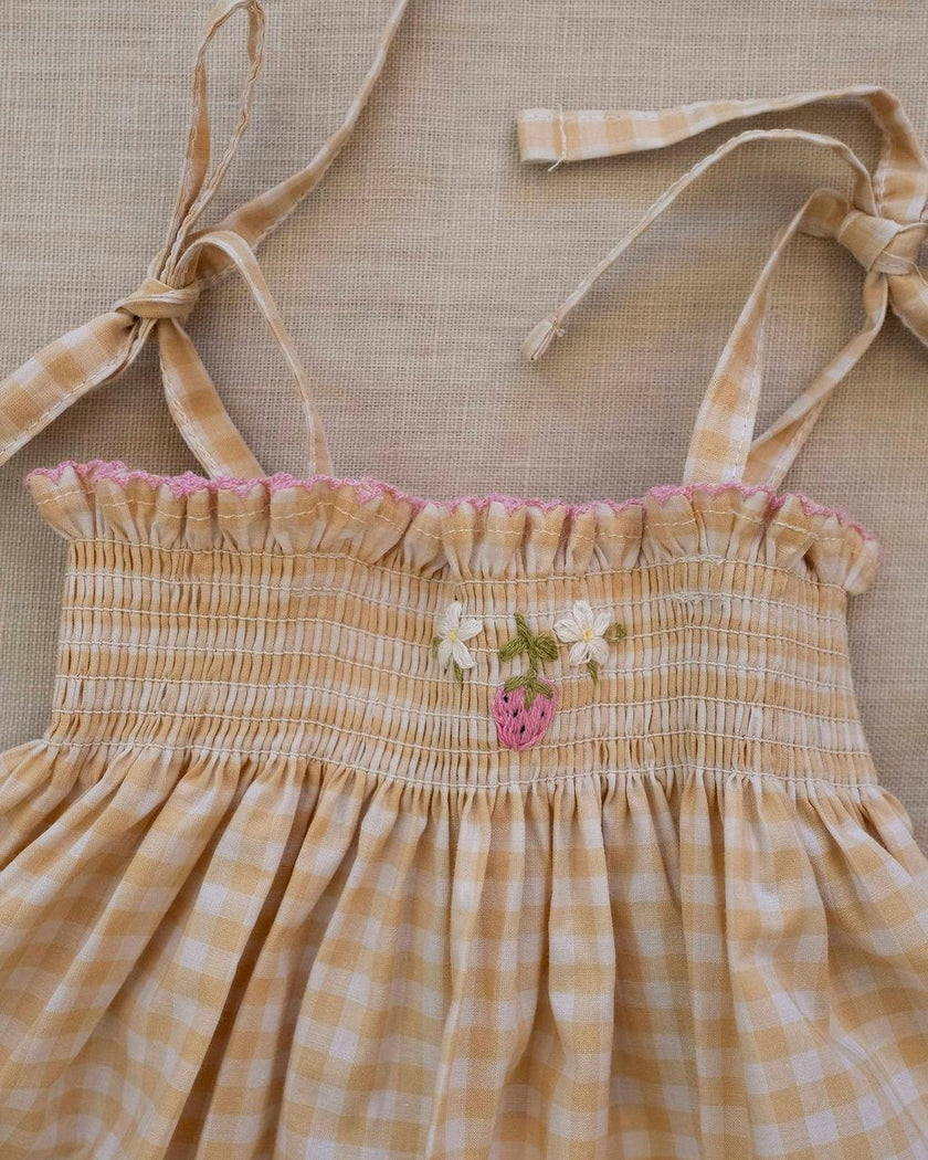 Ruffle Pant Set in Yellow Gingham/Strawberry