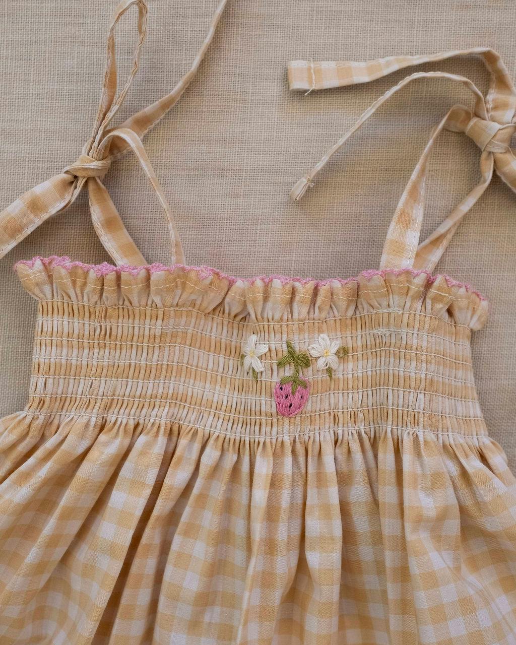 Ruffle Pant Set in Yellow Gingham/Strawberry