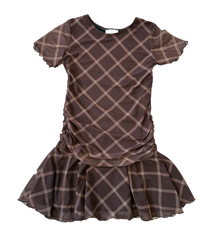 Girls Short Sleeve Sofia Mesh Diamond Dress
