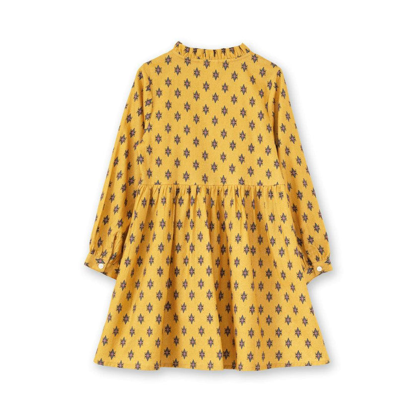 Girls All-Over Print Front Ruffle Long Sleeve Dress