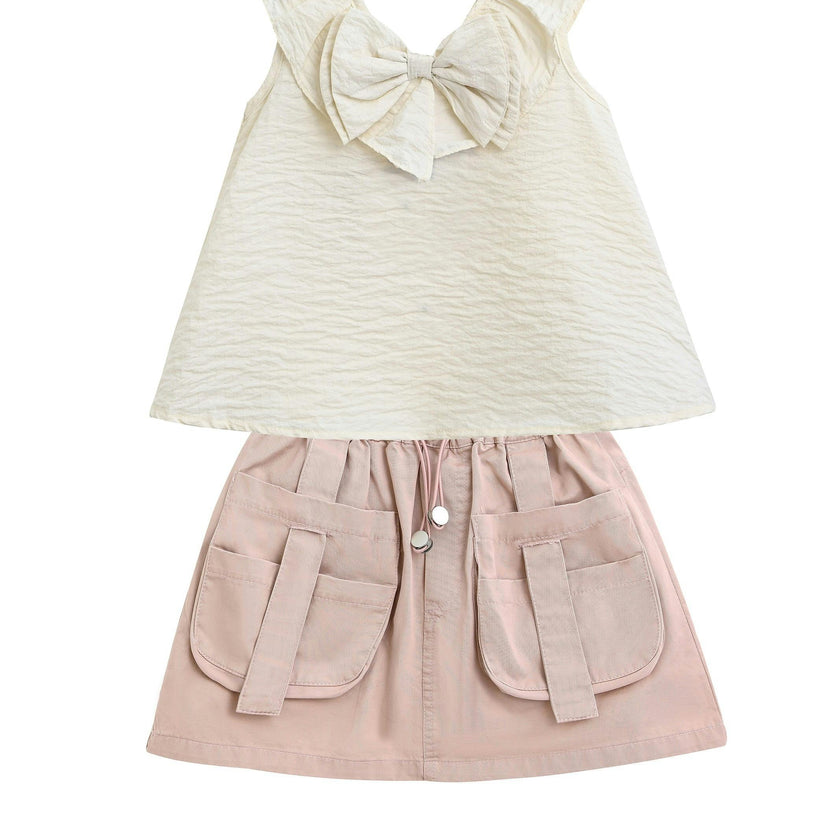 Ivory Pink Strap Bow Shorts Set