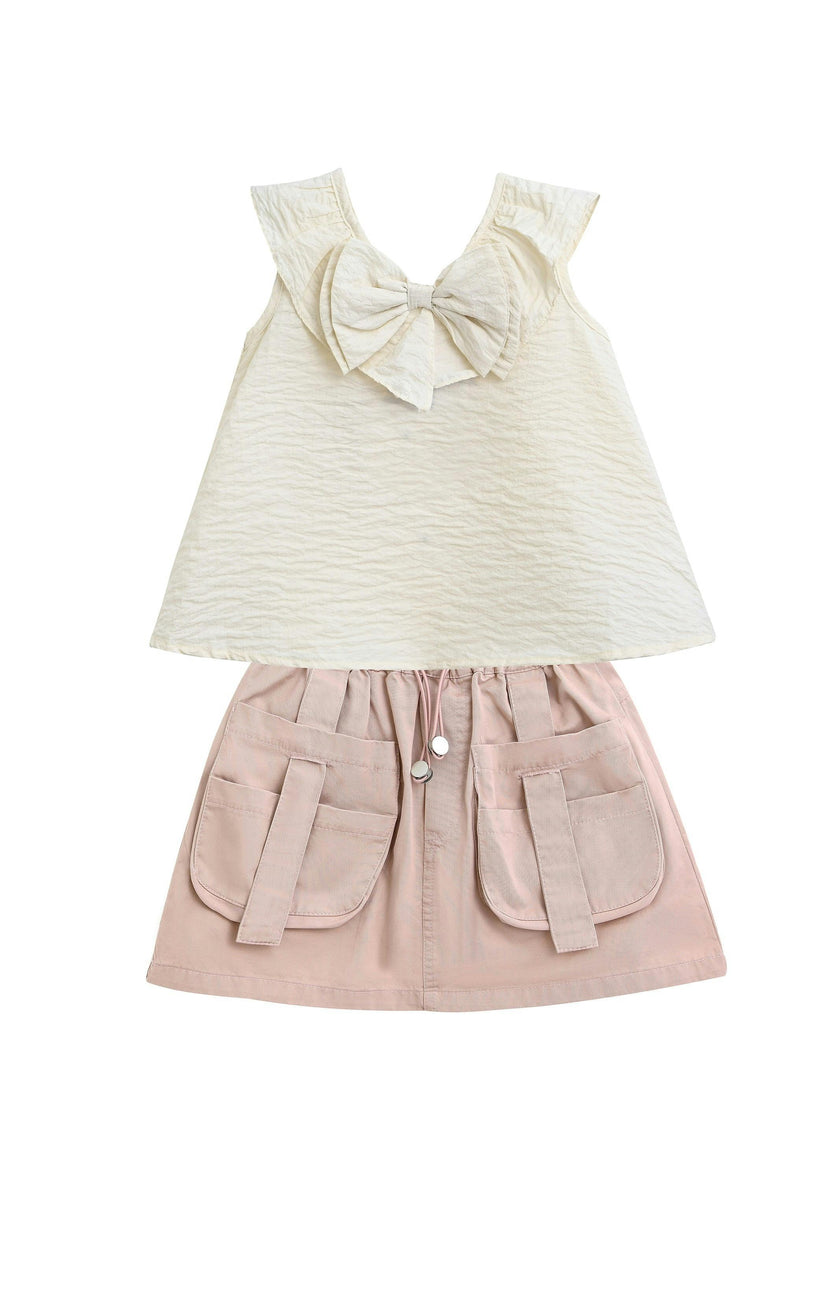 Ivory Pink Strap Bow Shorts Set