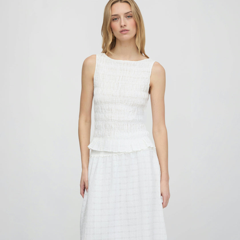 The Phoebe Nap Top - White Crinkle Check