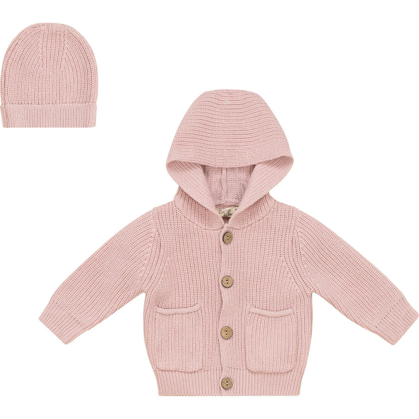 Hoodie Knit Jacket With Hat Dark Almond