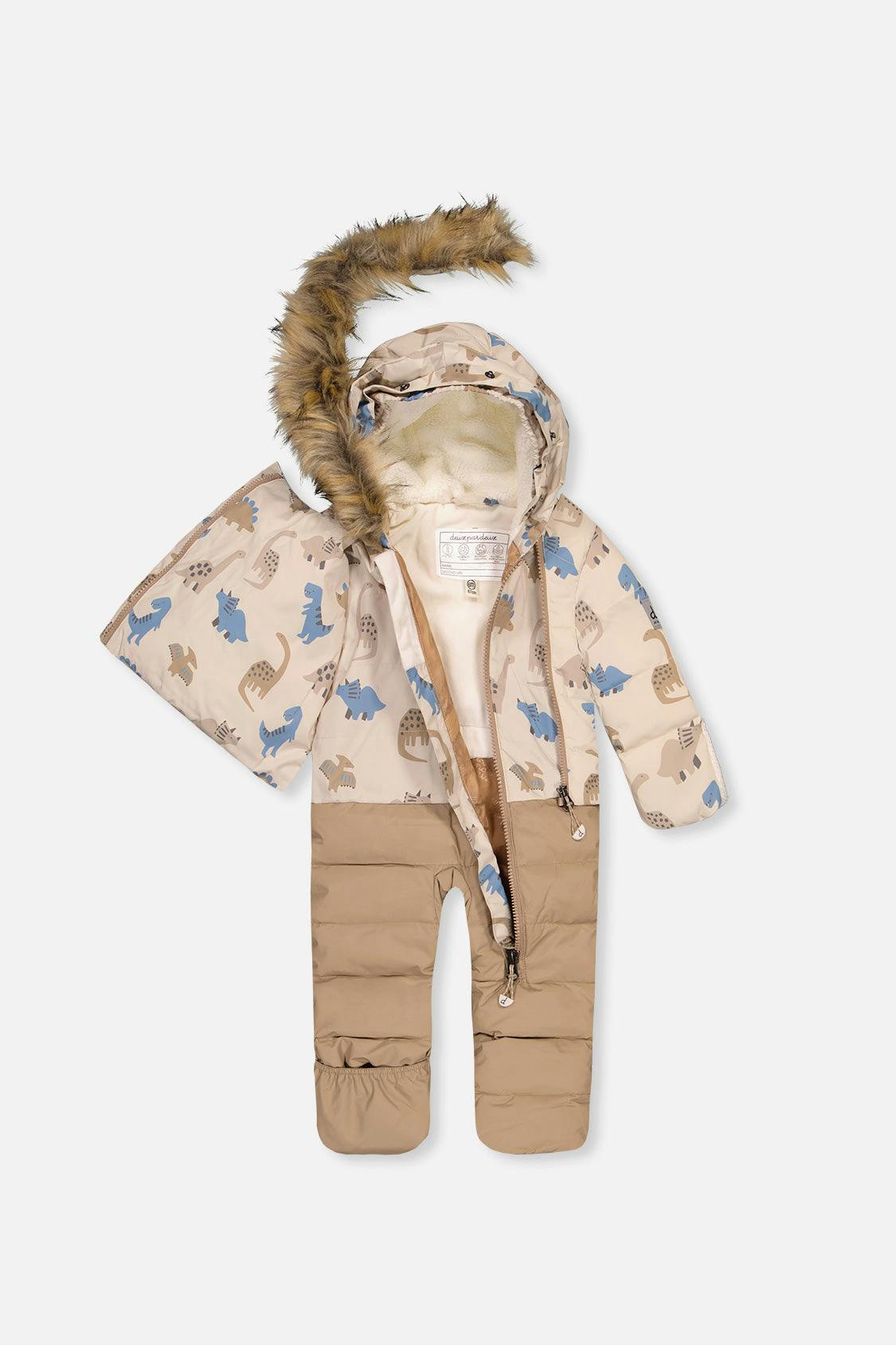 Baby Snug One Piece Snowsuit Adapted For Car Seats Blue Dinosaur Print