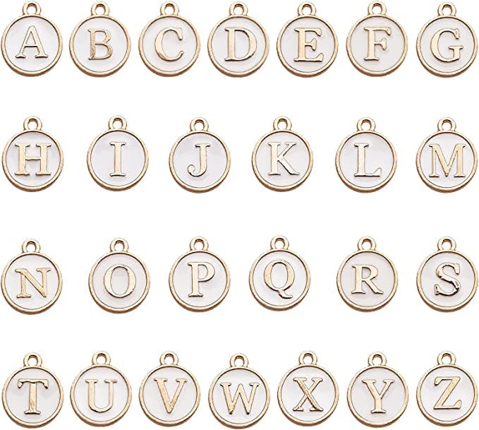 Gemstone Bracelet With Initial Enamel Charm