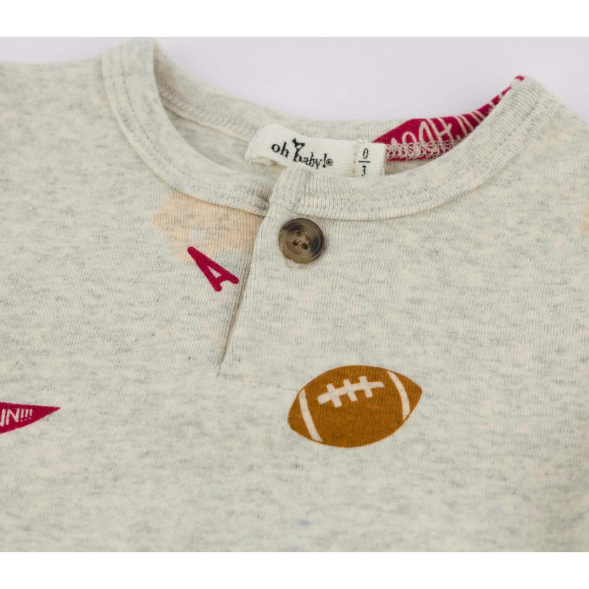 Football Print One Button Romper Baby Rib