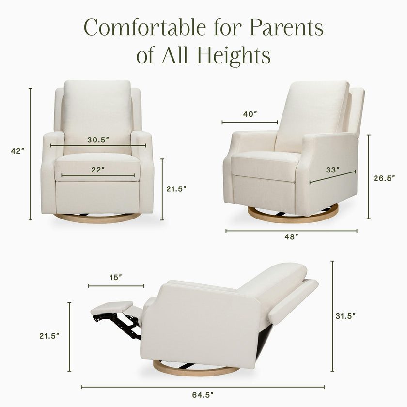 Crewe Electronic Recliner and Swivel Glider in Performance Cream Eco-Weave with Light Wood Base