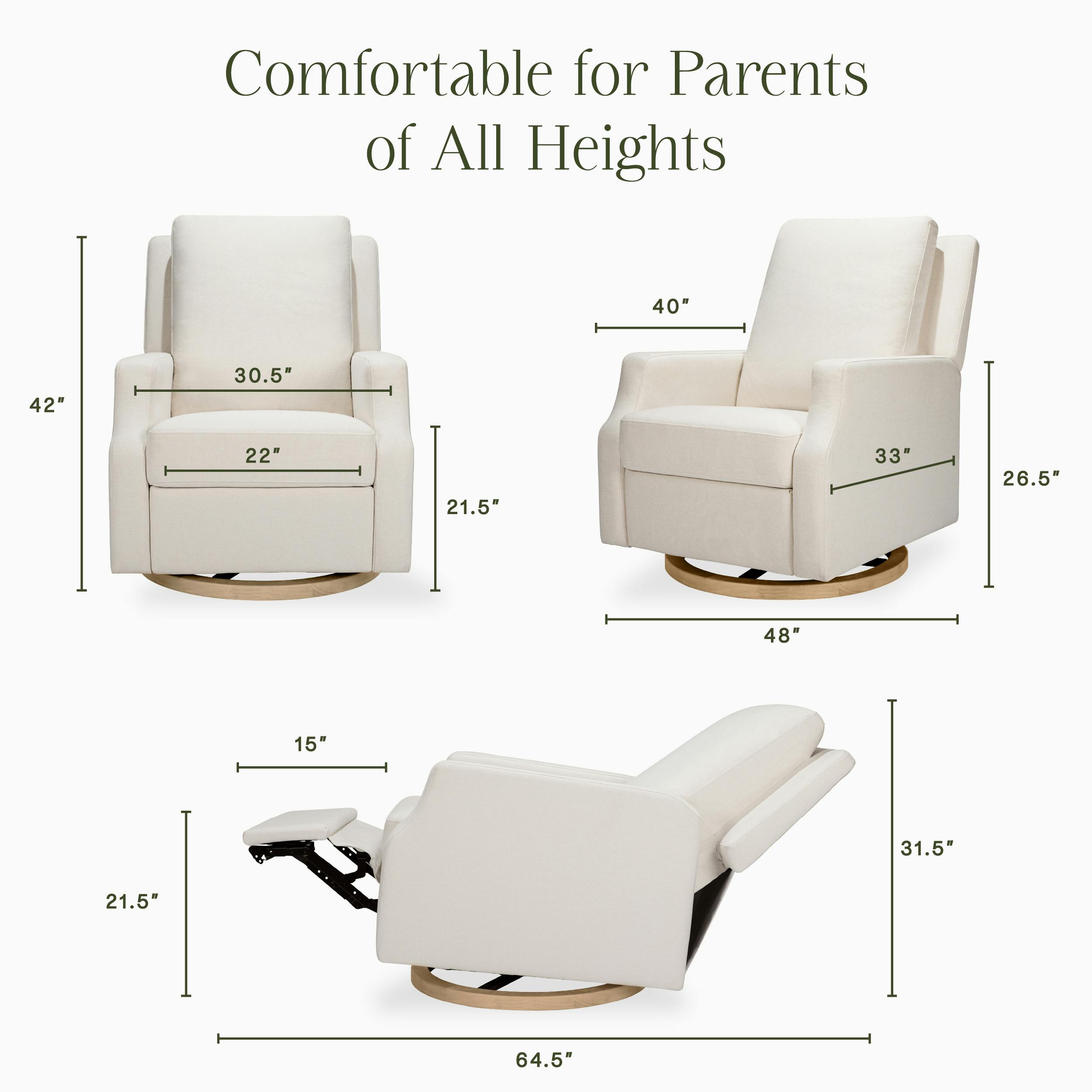 Crewe Electronic Recliner and Swivel Glider in Performance Cream Eco-Weave with Light Wood Base