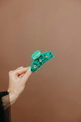 TEAL ACETATE CLAW WITH GEMS