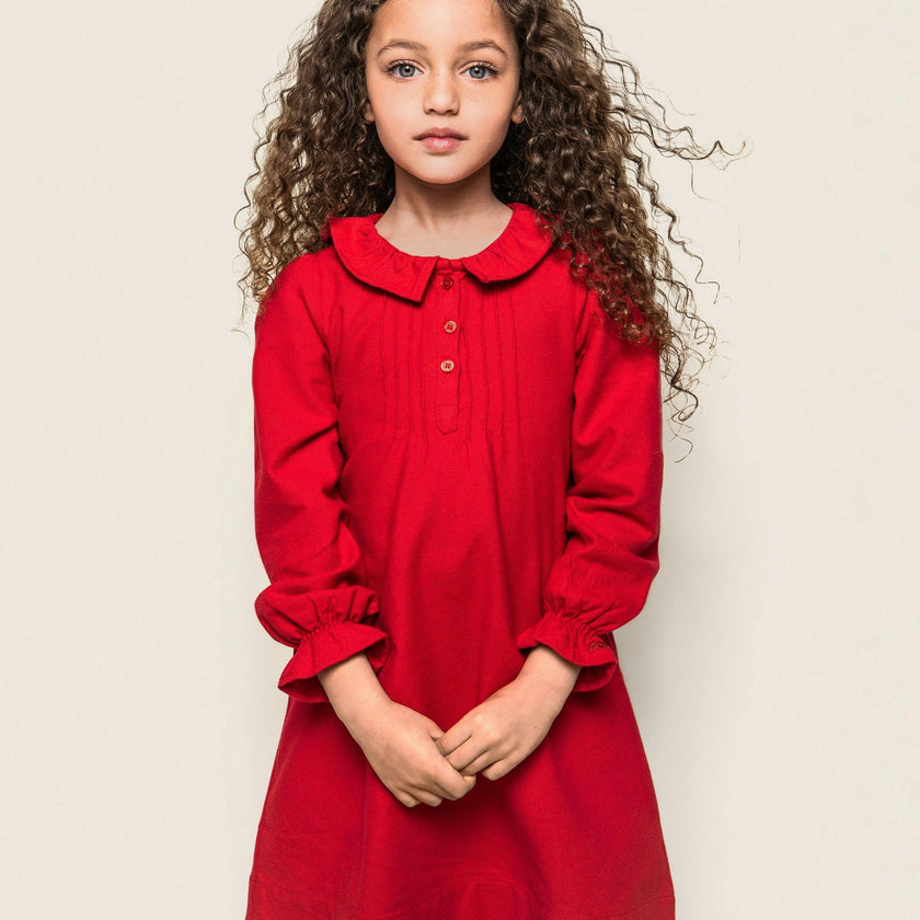Girl's Flannel Victoria Nightgown in Red
