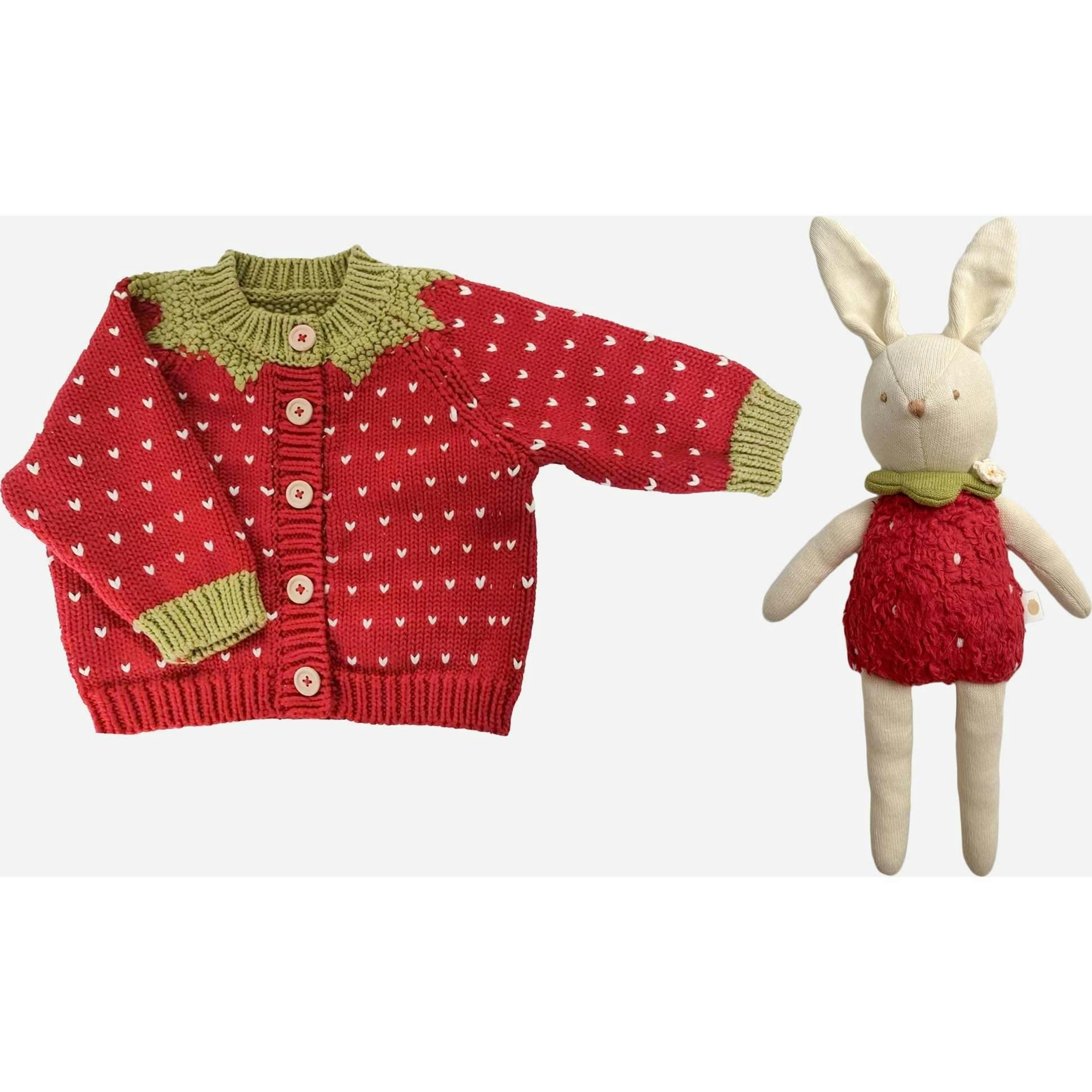 Cotton Red Strawberry Cardigan and Bailey Bunny Set