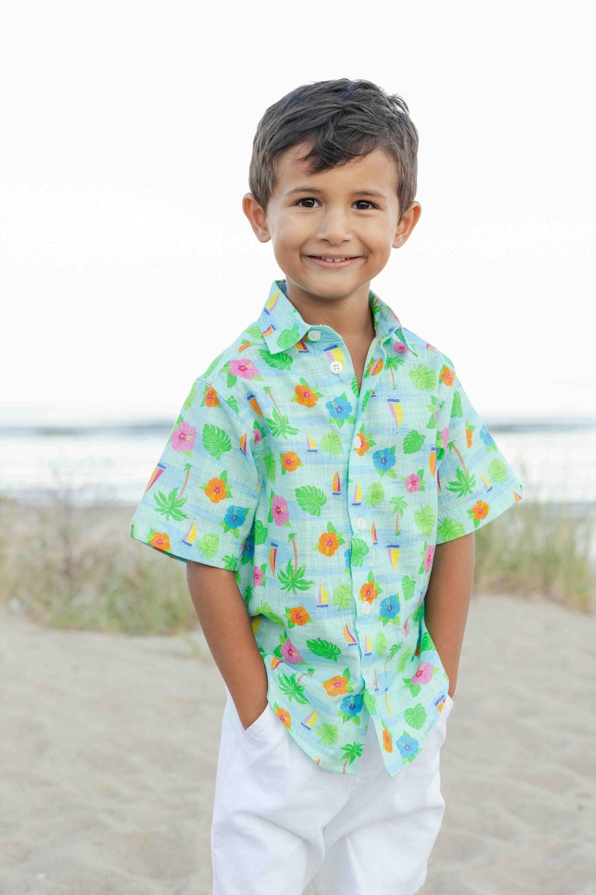 Printed Linen-Look Camp Shirt