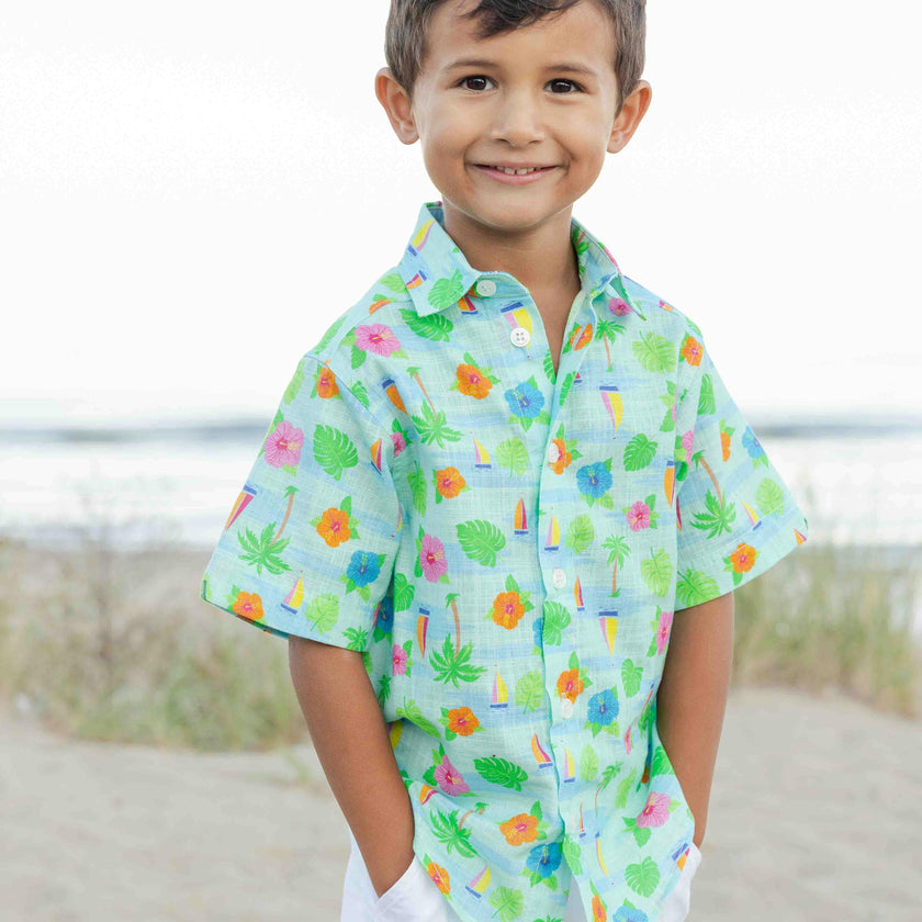 Printed Linen-Look Camp Shirt