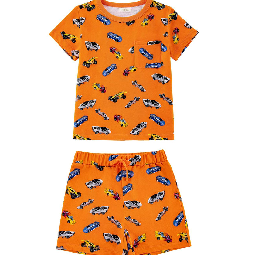 Lightweight French Terry Tee & Shorts Lounge Set, Hot Rod