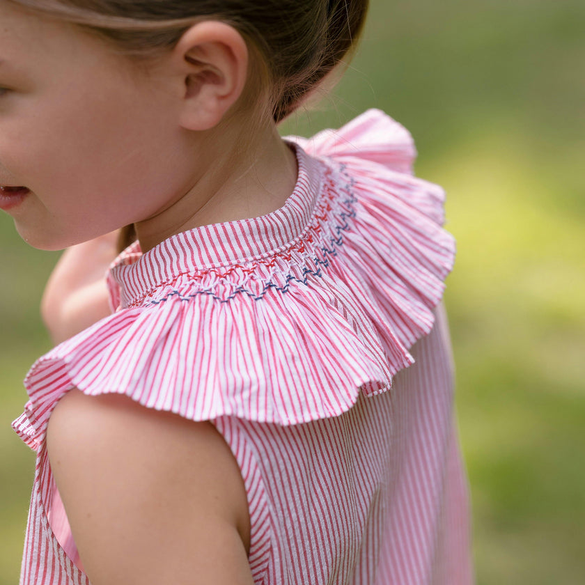 Molly Anne Dress in Red Seersucker
