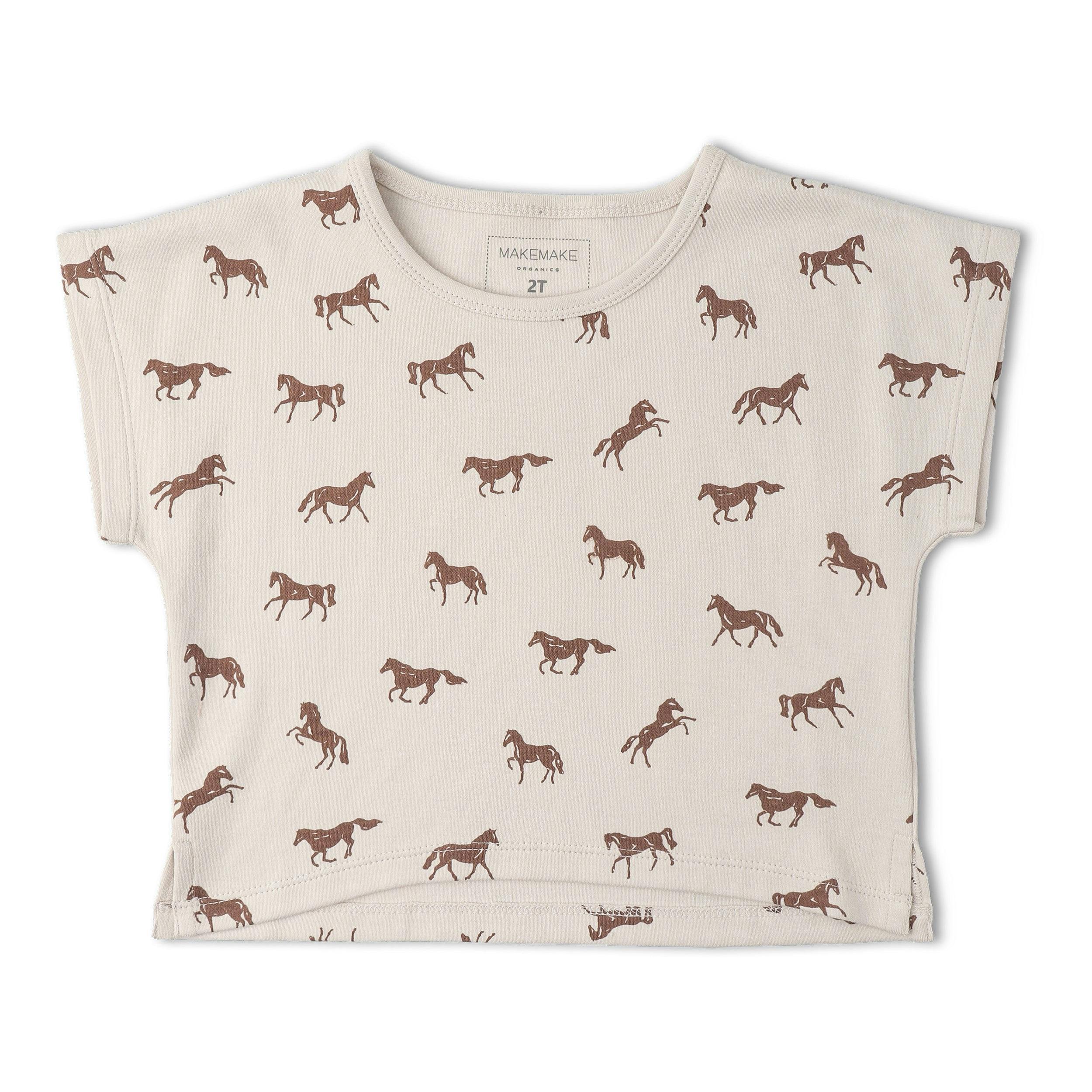 Organic Drop Shoulder Tee & Shorts Set - Horses