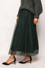 Brigitte Skirt in Emerald Flocked Dot Tulle