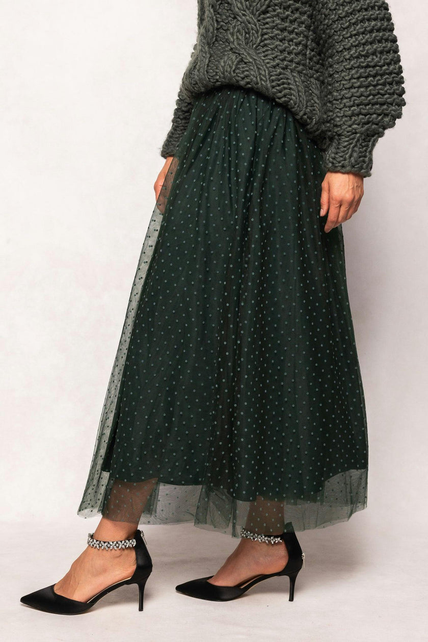 Brigitte Skirt in Emerald Flocked Dot Tulle