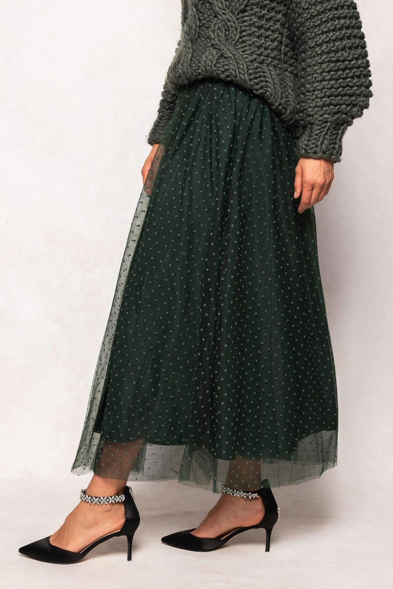 Brigitte Skirt in Emerald Flocked Dot Tulle