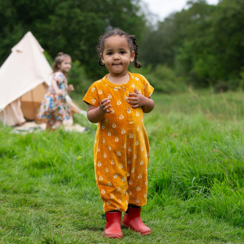 Bees Organic Towelling Romper, Gold